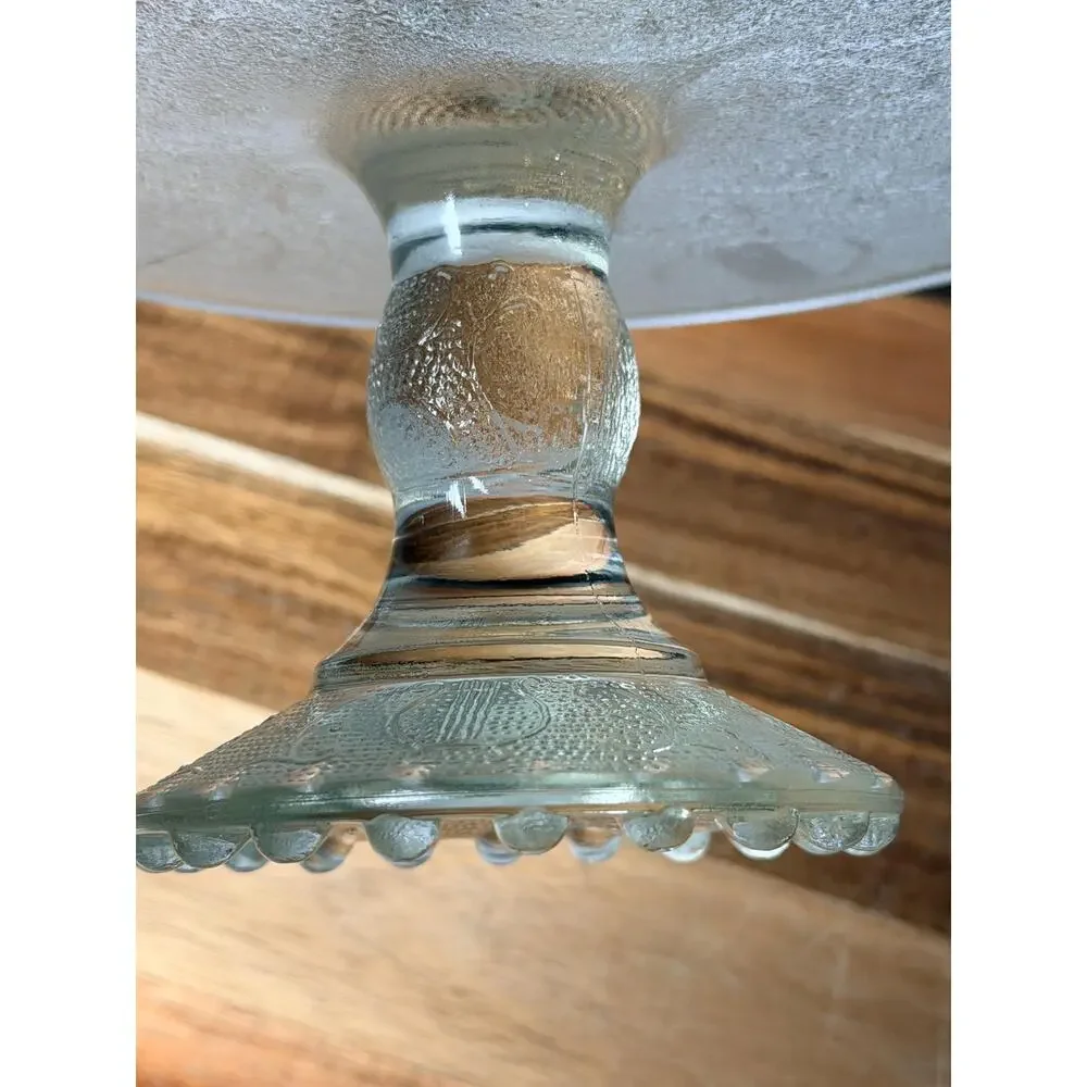 Vintage Jeannette Harp Lyre Cake Stand | Mid Century Pressed Glass Dessert